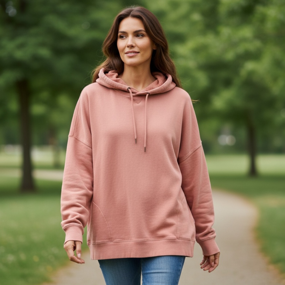 CREATURES OF COMFORT Salmon Pink Fleece Cotton Hoodie Sweatshirt Pullover Top